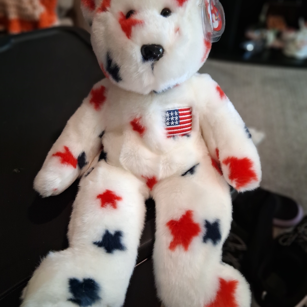 Ty Plush Bear with Red and Blue Stars